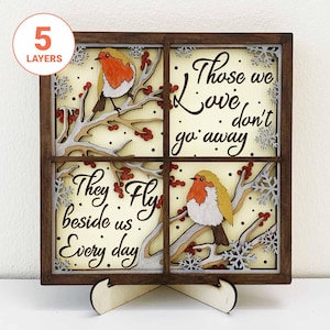 Mémorial de Robins 3D découpé au laser SVG/Robins du Royaume-Uni à la fenêtre fichier découpé au laser/Mémorial de Noël/fichier pour Glowforge/fichier laser pour Noël
