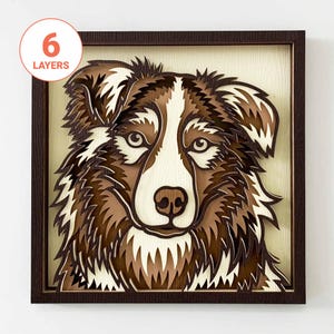 Berger australien découpé au laser 3D SVG / chien 3D calque SVG pour bois / chien art mural mandala / mémorial pour animaux de compagnie / pour laser / pour Cricut / pour Silhouette