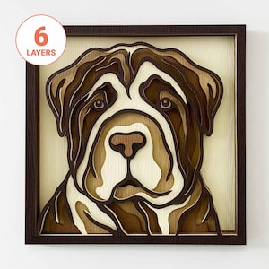 Shar Pei 3D Layered SVG: Laser geschnitten Hund Wandkunst (Digitaler Download)