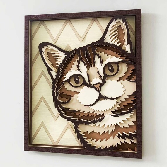 覗き見猫 3D レイヤー SVG: レーザーカット猫ウォールアート (デジタル 