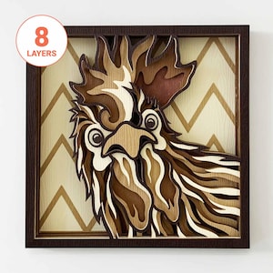 Galo 3D cortado a laser SVG/Frango engraçado SVG para madeira/Arte de parede de mandala de frango/Decoração de parede de fazenda/Para laser/Para Cricut/Para Silhouette