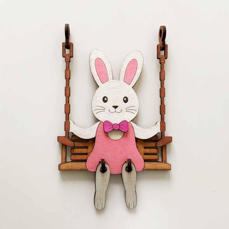 Easter Bunny on Swing Laser Cut File: Happy Easter Decor, Kid Craft ...
