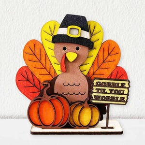 Cute Turkey Self Stand Laser Cut SVG/ Turkey And Pumpkin SVG/  Thanksgiving Desk Decor/ Cute Thanksgiving Decoration/ Glowforge Cut File
