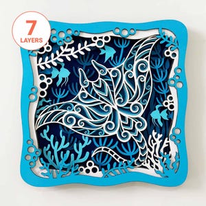Stingray Ocean 3D Wall Art SVG/ 3D Mandala Stingray Laser Cut/ Layer Wood Stingray/ 3D Shadow Box/ For Laser/ For Cricut/ For Silhouette