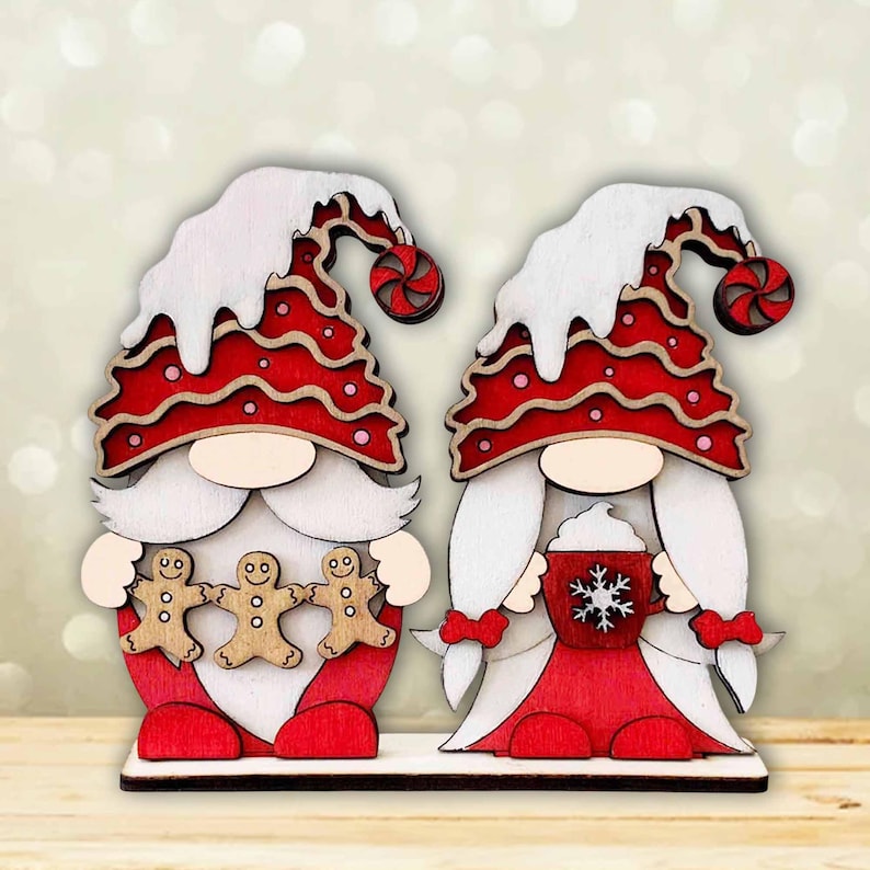 Gingerbread And Hot Cocoa Gnomes Laser Cut File: Christmas Decoration (Digital Download) image 1