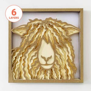 Ovelha 3D cortada a laser/Ovelha Cotswold SVG para madeira/Arte de parede de ovelha/Arte a laser de animais de fazenda/Decoração de casa de ovelha multicamadas/Para laser/Para Cricut