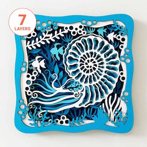 Arte de parede 3D Nautilus Ocean SVG/ Mandala Nautilus cortada a laser/ Camada de madeira Nautilus/ Caixa de sombra 3D/ Para laser/ Para Cricut/ Para Silhouette