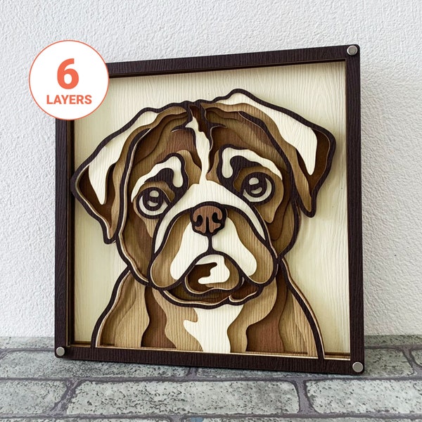 Pug 3D Laser Cut SVG/ 3D Dog Mandala Wall Art/ Layered SVG Pug/ Pet Memorial SVG/ 3D Pug Shadow Box/ For Laser/ For Cricut/ For Silhouette