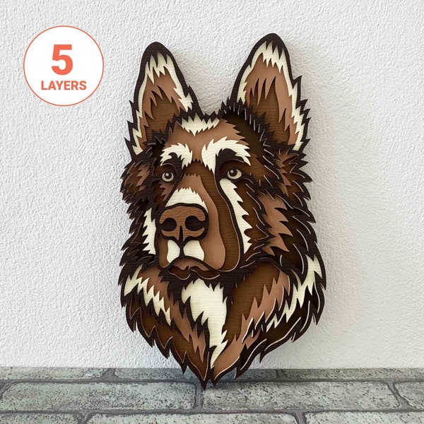 German Shepherd 3D Laser Cut SVG/ 3D Dog Layer SVG For Wood/ 3D Dog Mandala Wall Art/ Pet Memorial/ For Laser/ For Cricut/ For Silhouette