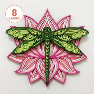 Libelle en lotus 3D lasergesneden SVG/Namaste gelaagd bestand voor hout/Meerlaagse mandala muurkunst/multiplex gesneden bestand voor laser/voor Glowforge