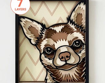 Chihuahua gluren 3D gelaagde SVG, lasergesneden bestand (digitale download)