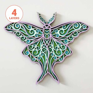 Falena lunare 3D Laser Cut SVG/File a strati Falena lunare per legno/Insetto Mandala multistrato Wall Art/Per laser/Per Cricut/Per Silhouette