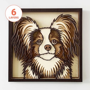Perro Papillon 3D cortado con láser SVG/Perro 3D capa SVG para madera/Arte mural de mandala de perro 3D/Memorial para mascotas/Para láser/Para Cricut/Para silueta