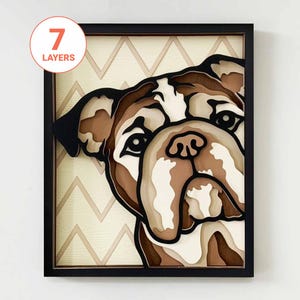Peeking Bulldog 3D Laser Cut SVG/ English Bulldog SVG For Wood/ 3D Dog Mandala Wall Art/ 3D Layer SVG/ For Laser/ For Cricut/ For Silhouette