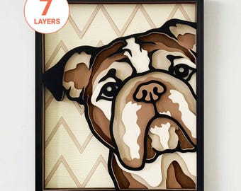 Peeking English Bulldog 3D Layered SVG: Laser Cut Dog Wall Art (Digital Download)