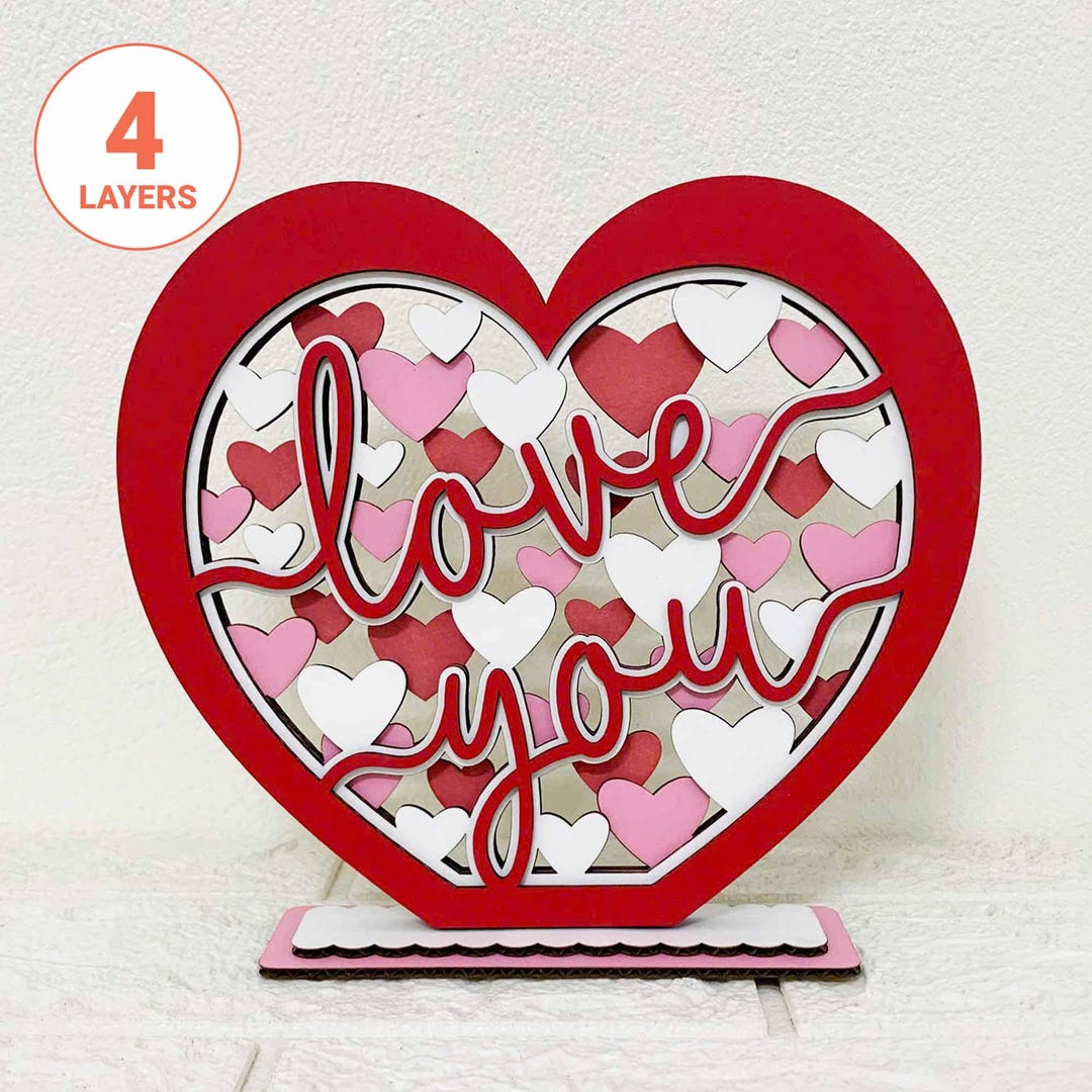 3D Layered Heart SVG: 'love You' Valentine Laser Cut File (digital ...