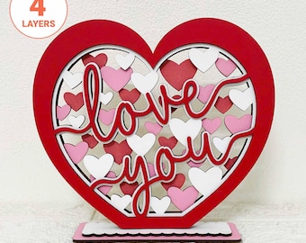 3D Layered Heart SVG: &#39;Love You&#39; Valentine Laser Cut File (Digital Download)