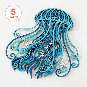 Kwallen 3D lasergesneden SVG/gelaagde kwal voor hout/kwal mandala muurkunst/meerlaagse 3D SVG/voor laser/voor Cricut/voor silhouet