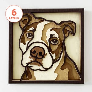 Pitbull americano 3D SVG tagliato al laser/Bulldog americano SVG per legno/Arte murale mandala per cani/Memoriale per animali domestici/Per laser/Per Cricut/Per Silhouette