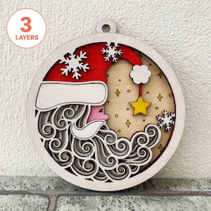 Santa Moon Ornement 3D Laser Cut SVG/ Ornement Laser Cut File/ Ornement en bois de Noël/ Santa Moon Glowforge/ Fichier laser pour Noël