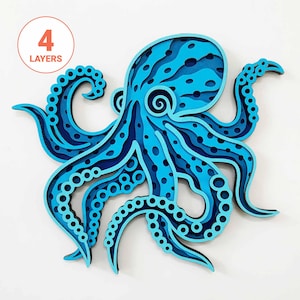 Polpo 3D in formato SVG tagliato al laser/Polpo a strati per legno/Mandala 3D con polpo per decorazioni murali/SVG 3D multistrato/Per laser/Per Cricut/Per Silhouette