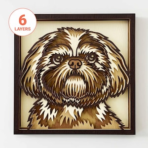 Shih Tzu 3D découpé au laser SVG/ SVG de couche de chien 3D pour le bois/ 3D art mural mandala chien Shih Tzu/ mémorial pour animaux de compagnie/ pour laser/ pour Cricut/ pour Silhouette