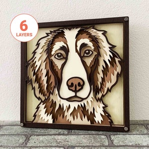 Épagneul breton 3D découpé au laser SVG/ SVG de calque 3D chien pour bois/ art mural 3D mandala chien/ mémorial pour animaux de compagnie/ pour laser/ pour Cricut/ pour Silhouette