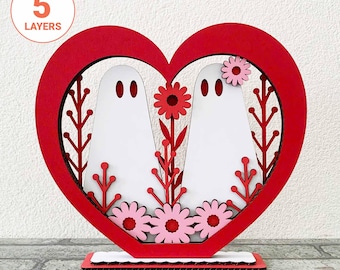 Self Stand Cute Ghost Couple 3D Laser SVG/ Valentine Laser Cut File/ Valentine Gift Glowforge File/ Cute Love Gift/ Laser File For Valentine