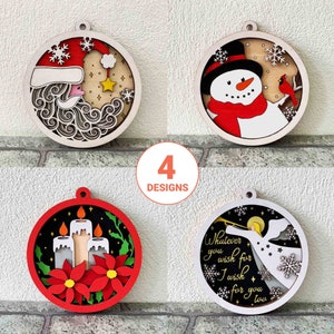Lot de décorations de Noël 3D SVG/fichier découpé au laser ornement/ornement de Noël en bois/Glowforge du Père Noël/fichier laser pour Noël