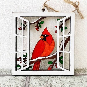Kardinal Ornament 3D Laser Cut SVG / Kardinal Am Fenster Laser Cut Datei / Weihnachtsdenmal / Datei für Glowforge / Laserdatei für Weihnachten