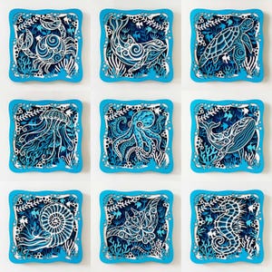 Pacote SVG 3D de criaturas marinhas para laser/animais marinhos em madeira em camadas/arte de parede de mandala oceânica/SVG multicamadas para laser/para Cricut/para Silhouette