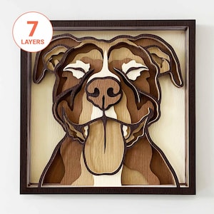 Smiley Pitbull 3D Laser geschnitten SVG / Staffordshire Bullterrier SVG für Holz / 3D Hund Mandala Wandkunst / für Laser / für Cricut / für Silhouette