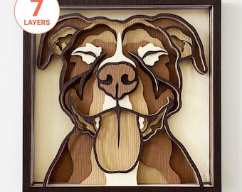 Smiley Pitbull 3D Laser geschnitten SVG / Staffordshire Bullterrier SVG für Holz / 3D Hund Mandala Wandkunst / für Laser / für Cricut / für Silhouette
