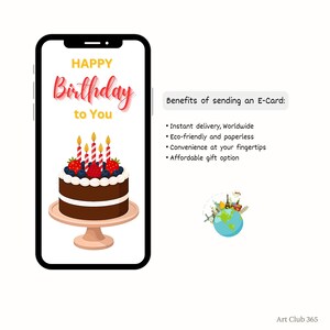 List of benefits for sending digital birthday e-cards: instant worldwide delivery, eco-friendly, convenient, and affordable gift option.