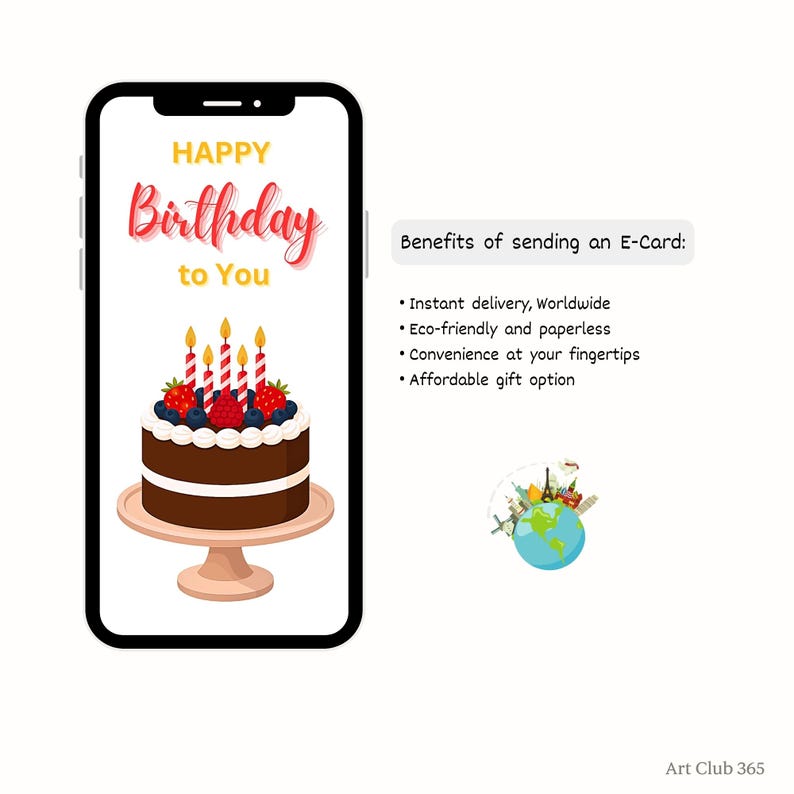 List of benefits for sending digital birthday e-cards: instant worldwide delivery, eco-friendly, convenient, and affordable gift option.