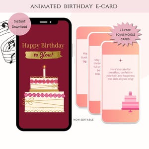 E-card animata di compleanno con musica / E-card con download immediato / Biglietto di auguri di buon compleanno / Regalo per lei / Regalo per lui / MP4 / Saluto video
