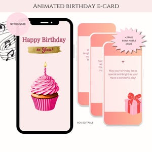 Cartão de cupcake de feliz aniversário | Cartão eletrônico de aniversário animado | Cartão de aniversário animado | Cartão de felicitações animado | Download digital | Presente para ela