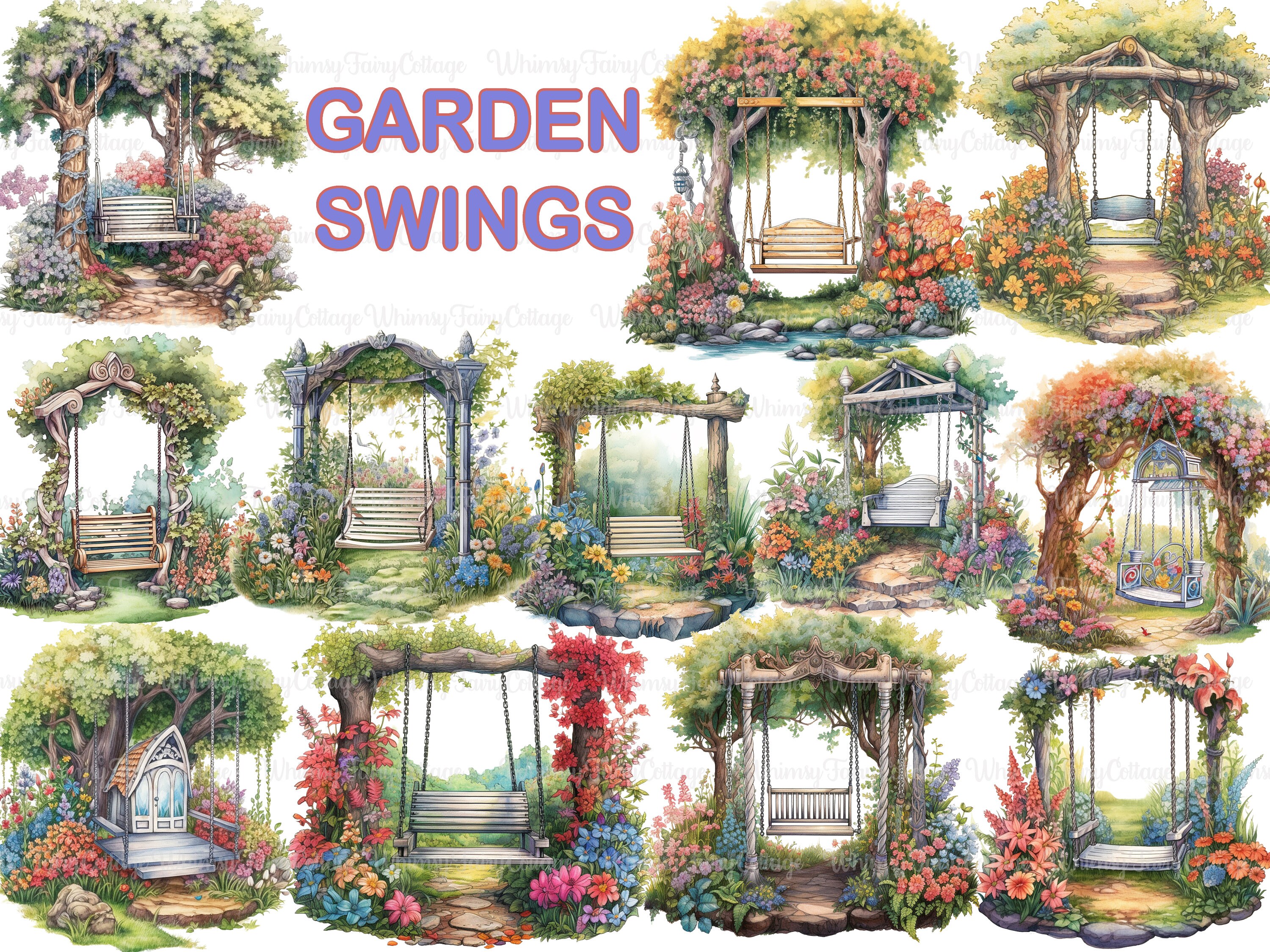 Garden Swing PNG Transparent Clipart, Whimsical Tree Swing Scrapbooking Background Cottagecore Journaling Spring Floral Stationery Borders