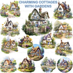 Cottage Garden Clipart PNG Transparent, Thatched Cottagecore PNG, Storybook Cottage House PNG, Coaster Floral Cottage Transparent Background