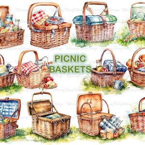 Picnic Basket Clipart PNG Transparent, Food Basket Digital Clip Art, Garden Elements PNG, Scrapbook Journaling Craft Projects, Cottagecore