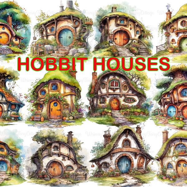 Hobbit House Clipart PNG, Storybook Cottages Clip Art Cardmaking Fantasy Junk Journaling Scrapbook Background Stationery Border Papercrafts