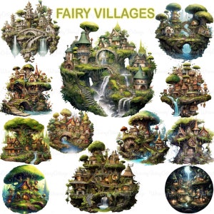 Clipart village de fées PNG Transparent, Villages de contes de fées enchantés fantastiques PNG Scrapbooking Carterie Journalisation Collage fond