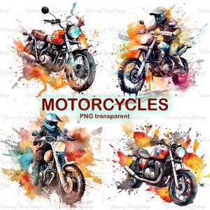 Watercolor Motorcycles PNG Clipart, Dirtbikes Digital Art, Printable Motorcycle Wall Art, Sports Bike PNG Background, Summer Bikes PNG
