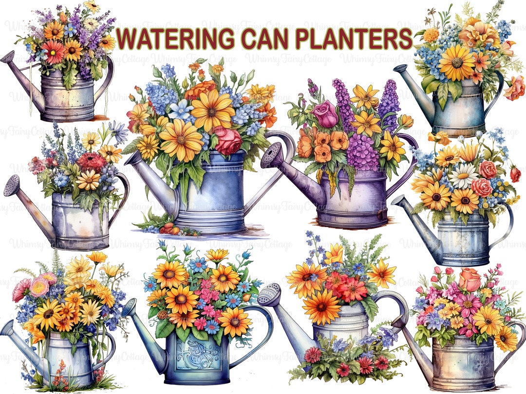 Watering Cans Planter Clipart Watercolor Gardening Can Etsy
