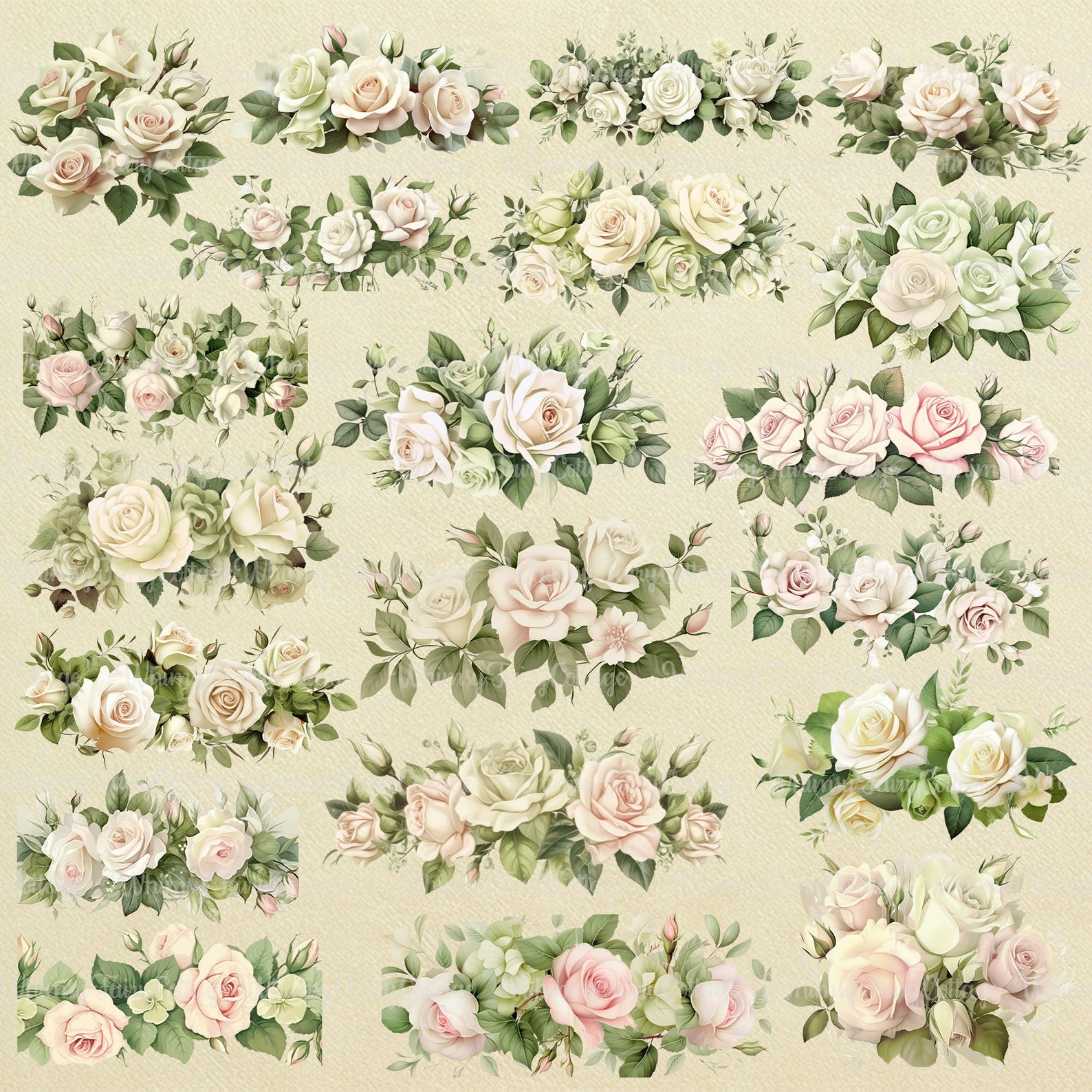 20 PNG Rose Border Clipart, Light Green and Cream Colors Rose Banner ...