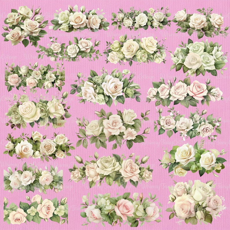 20 PNG Rose Border Clipart, Light Green and Cream Colors Rose Banner ...