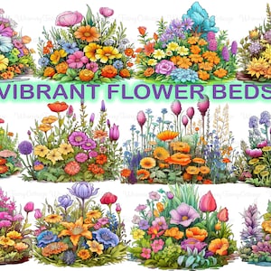 Flower Garden Clipart PNG Transparent, Spring Flowers PNG, Vibrant Flower Border PNG, Scrapbooking Flowers, 3D Flowerbed, Gardening Elements
