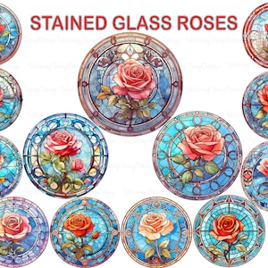 Stained Glass Rose Clipart PNG Transparent, Round Roses PNG, Rainbow Rose Round Logo PNG, Artistic Roses Clip Art, Coaster Roses Sublimation