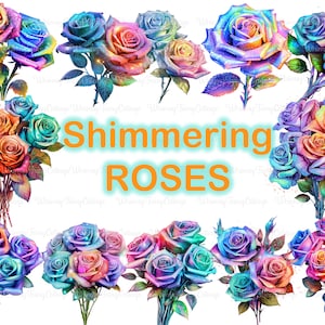 Schimmernder Rosenstrauß Clipart PNG transparent, schimmernde Rose PNG, irisierende Rose Cardmaking Border Scrapbook Hintergrund Floral Journal