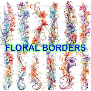 16 Watercolor Floral Borders Clipart, PNG Transparent, Cardmaking Borders, Journaling Borders PNG, Digital Paper Flower Borders, Sublimation